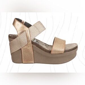 OTBT Bushnell Wedge Sandals Leather Platform‎ Metallic Rose  Gold Elastic Sz-8
